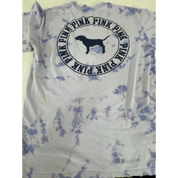 "PINK" Long SLeeve T-Shirt Purple Tie Dye Pink Dog Graphic Beach Summer Tween - Picture 7 of 9